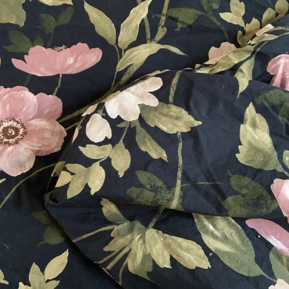 IKEA BLEKFRYLE Black Floral Full Queen Duvet Cover 2 Standard Shams